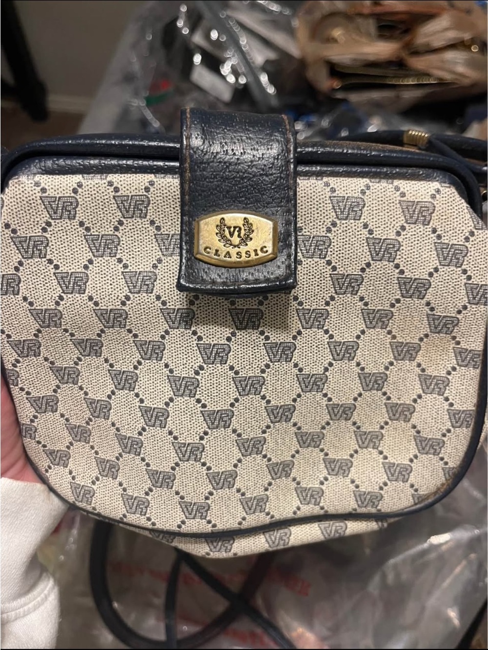 Classic Beige and Black Logo Crossbody Bag